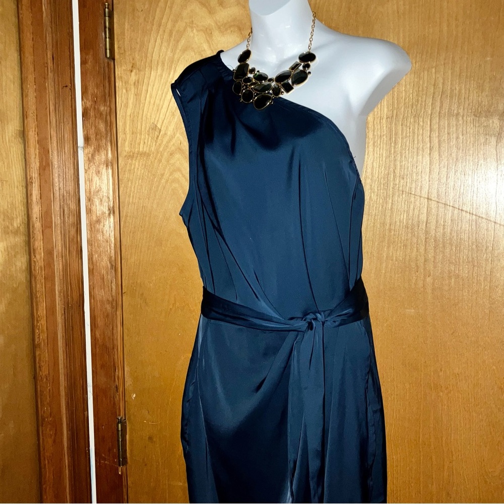 Beautiful Navy one Shoulder Tea Length Cocktail Dress NWT